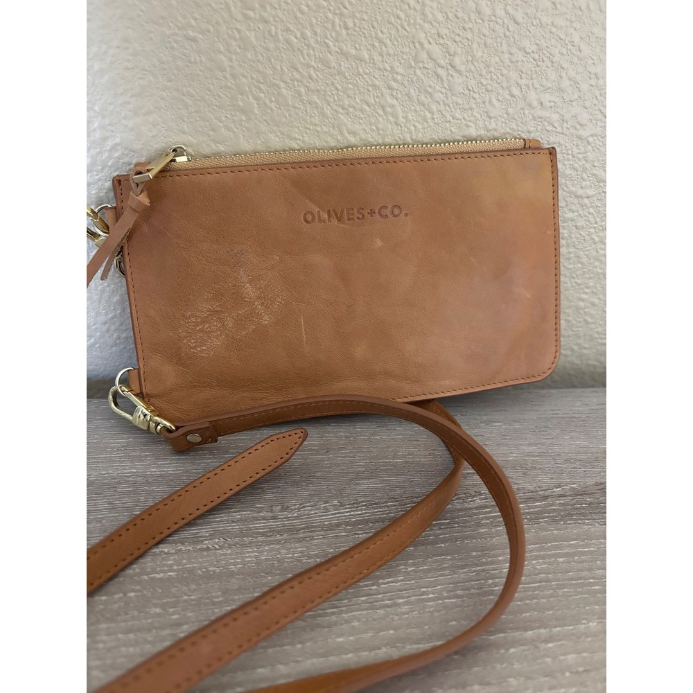 Olives & Co Tan Leather Crossbody Clutch Wallet Bag Adjustable Strap Festival - Picture 3 of 7